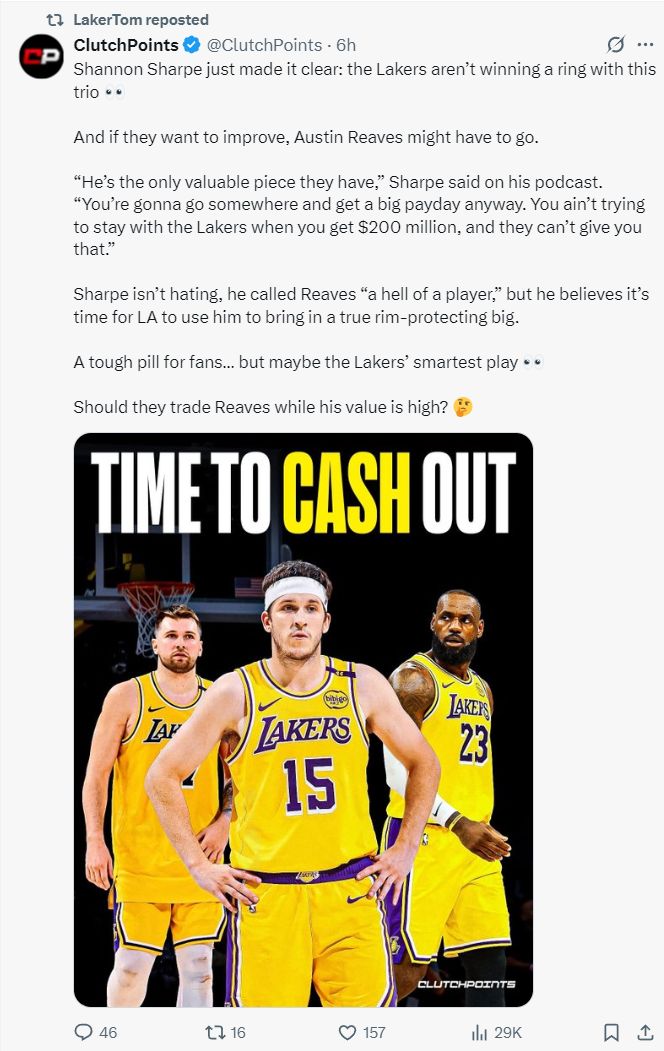 湖人名嘴建议交易里夫斯：盼成扬尼斯筹码，6换1方案打造新三巨头